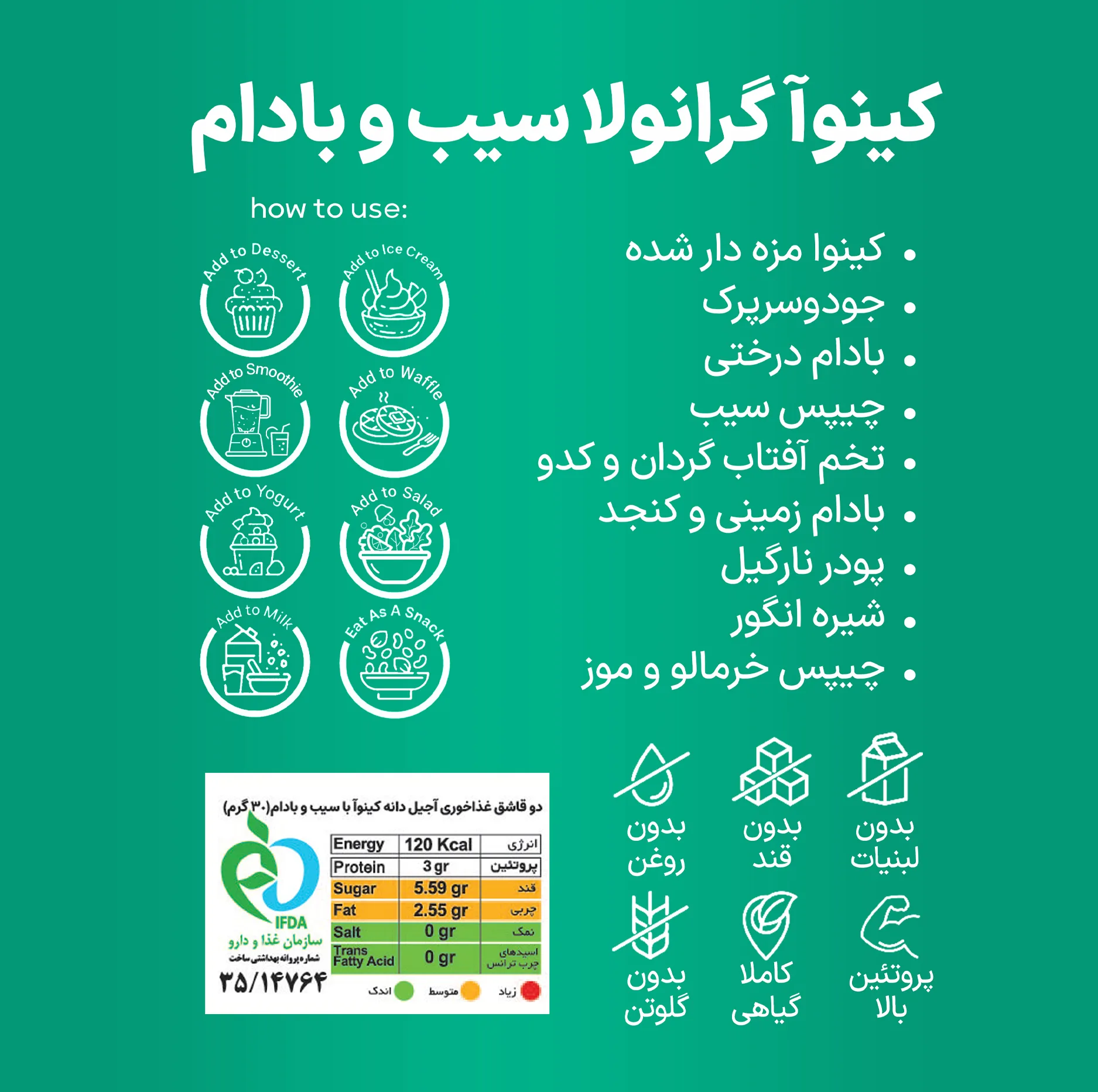 گرانولا رژیمی کینولند - 75 گرم بسته 4 عددی