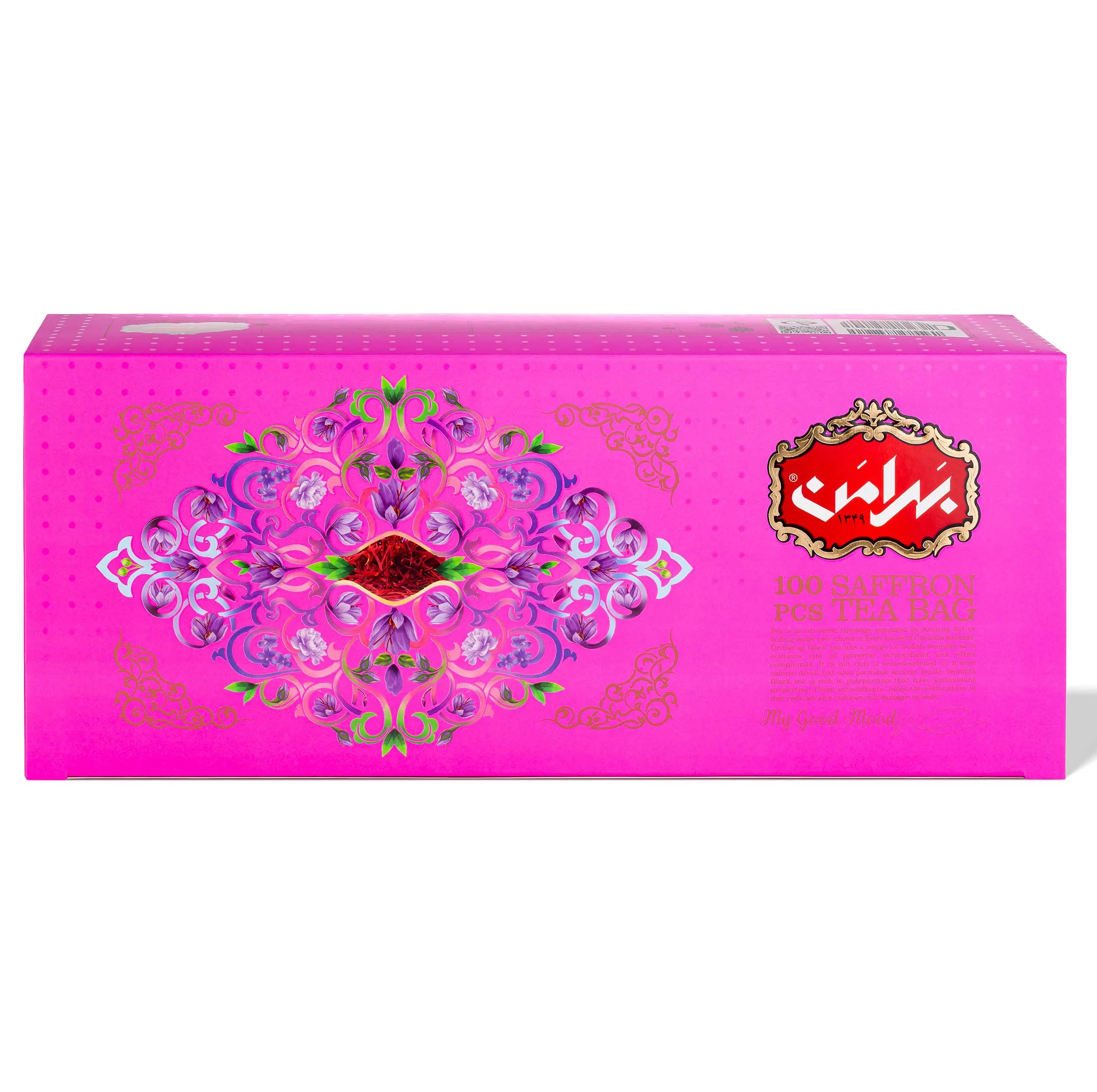 چای کیسه ای سیاه زعفرانی بهرامن بسته 100 عددی