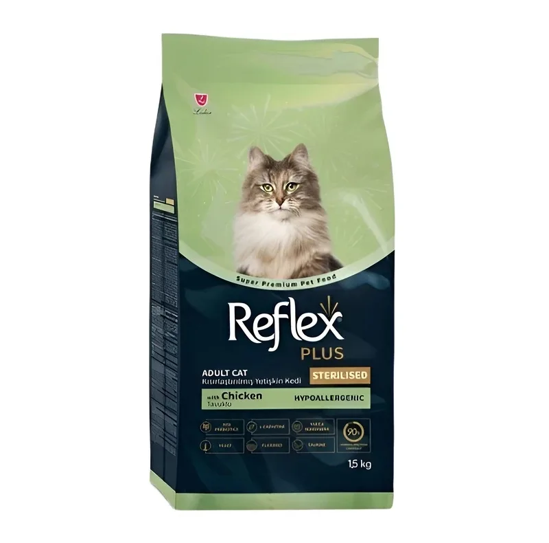 غذا خشک گربه بالغ رفلکس مدل Reflex plus Sterilized Chicken طعم مرغ وزن 1500 گرم