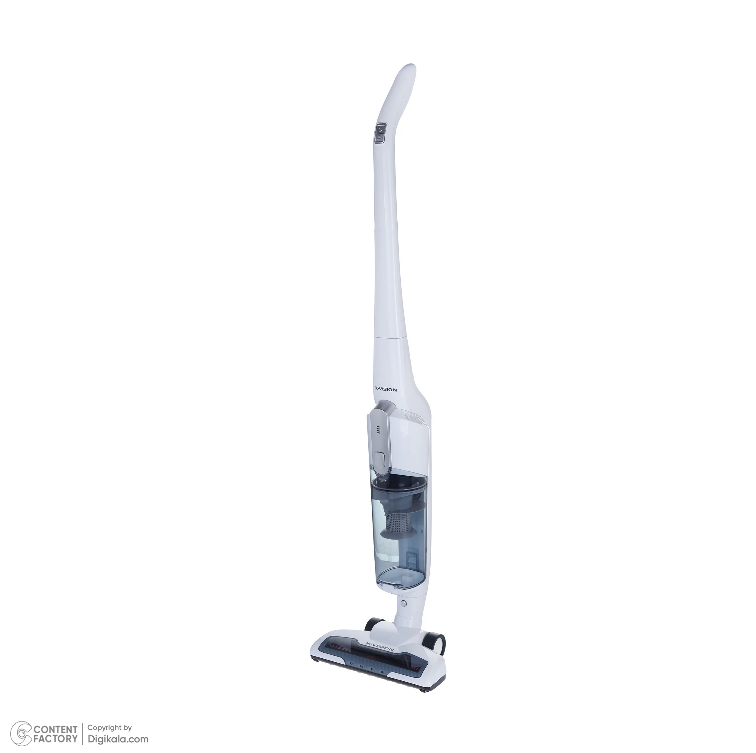 جارو شارژی عصایی ایکس‌ویژن مدل SVC-2950 باتری لیتیوم‌یونی 2000 میلی‌آمپر، موتور 140 وات با توان مکش 8 کیلوپاسکال، فیلتر HEPA قابل شست‌وشو، تنظیم سرعت دو حالته و پایه شارژ دیواری