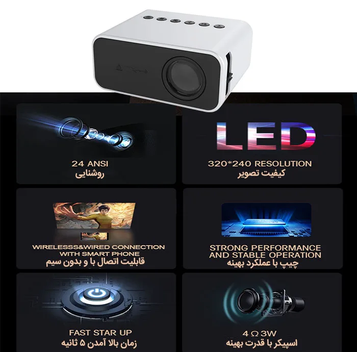 مینی ویدئو پروژکتور مدل T500 با رزولوشن 320*240