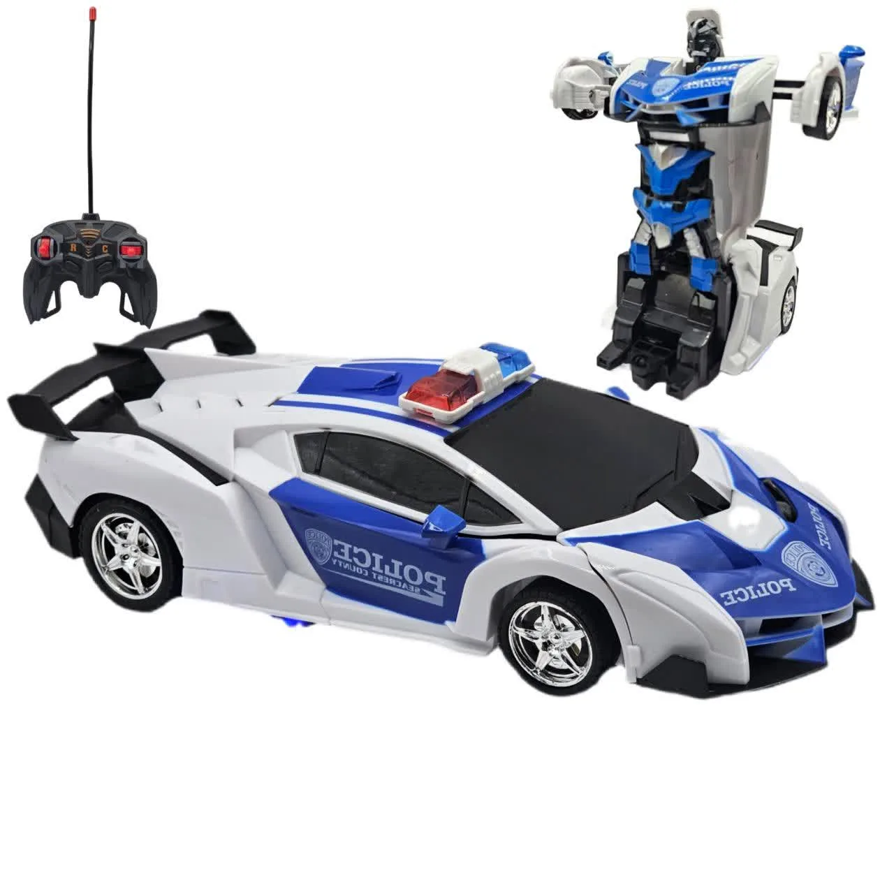 ماشین بازی کنترلی ناب سل مدل لامبورگینی پلیس تبدیل شونده شارژی چراغدار کد LAMBORGHINI REMOTE CONTROL DEFORMED CAR WITH LIGHT