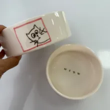 ظرف آب و غذای سگ و گربه مدل گربه طرح 002 مجموعه دو عددی