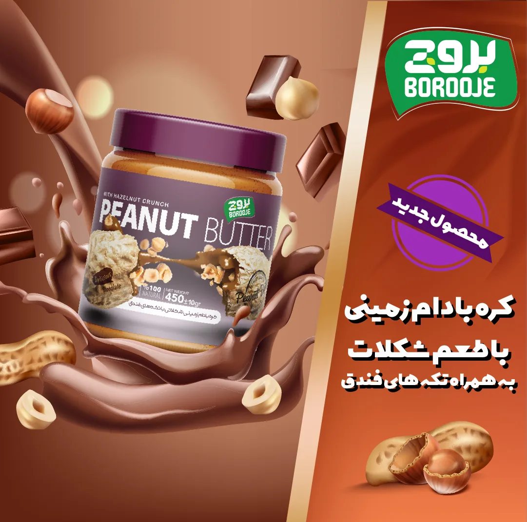 کره بادام زمینی شکلاتی با تکه های فندق بروج - 450 گرم