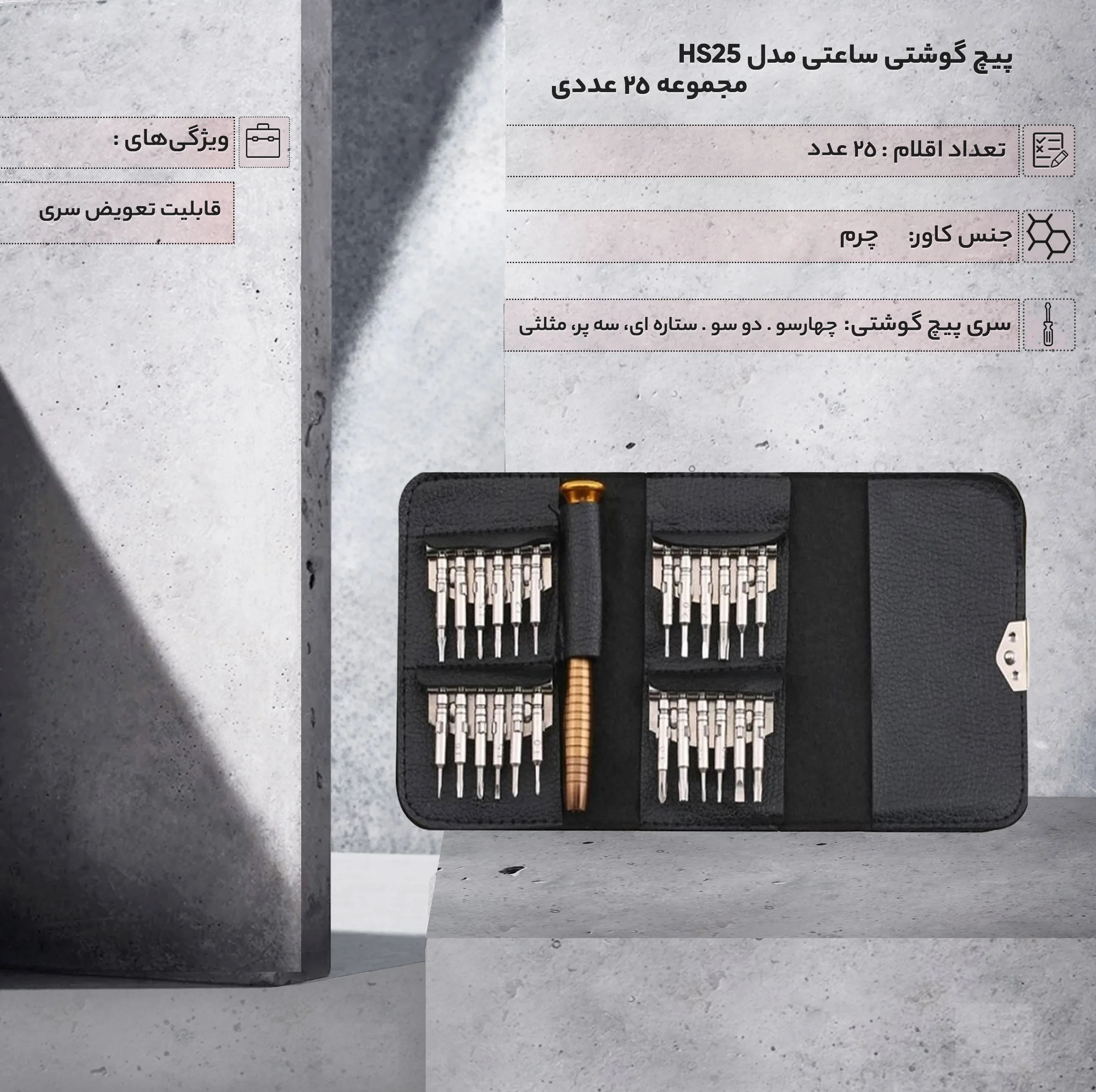 پیچ گوشتی ساعتی مدل HS25 مجموعه 25 عددی