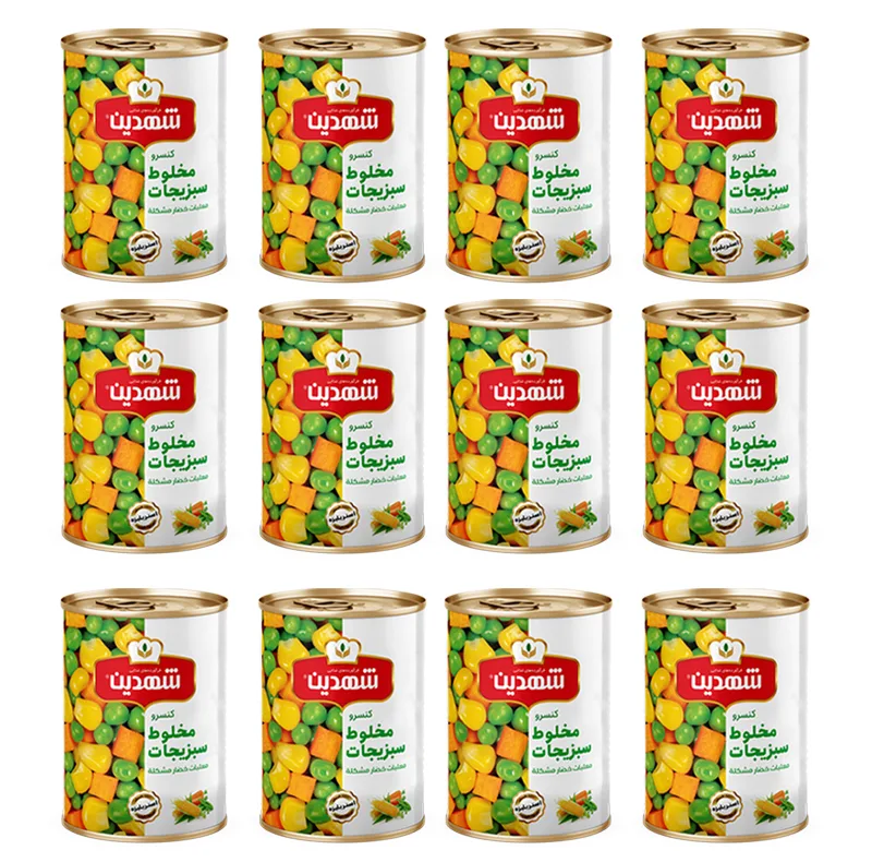 کنسرو مخلوط سبزیجات شهدین - 370 گرم بسته 12 عددی