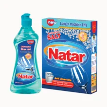 نمک ماشین ظرفشویی ناتار مدل اکتیو شده وزن 2 کیلوگرم و مایع براق کننده ماشین ظرفشویی ناتار کد 01 حجم 500 میلی لیتر