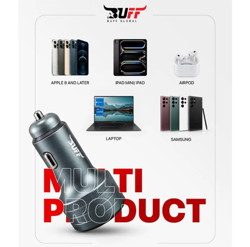 شارژر فندکی 45 وات 3 پورت بوف گلوبال مدل TURBO