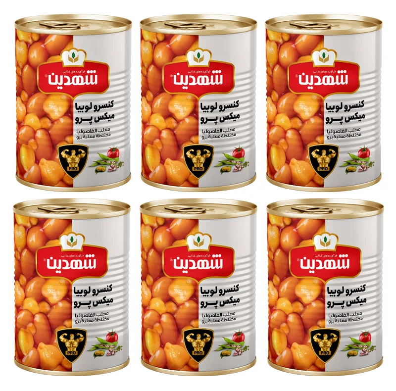 کنسرو لوبیا میکس پرو شهدین - 370 گرم بسته 6 عددی