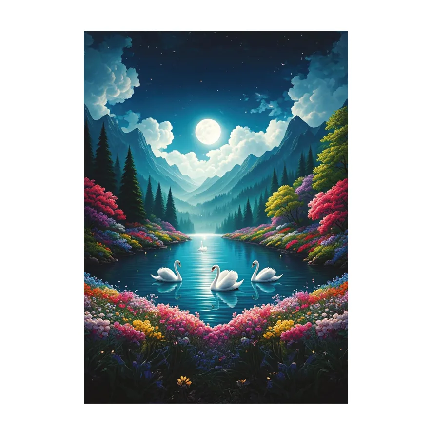 پازل 500 تکه آرت پازل مدل Lake of Swans in Moonlight كد 40509 مناسب نوجوان و بزرگسال