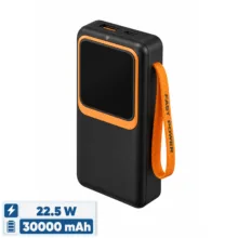 پاوربانک 22.5 وات مدل ip0wer22.5W ظرفیت 30000 میلی‌آمپرساعت به همراه دو کابل متصل USB-C و لایتنینگ