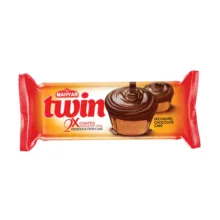 کیک دوقلو وانیلی با روکش شکلات مهیار – 70 گرم بسته 24 عددی