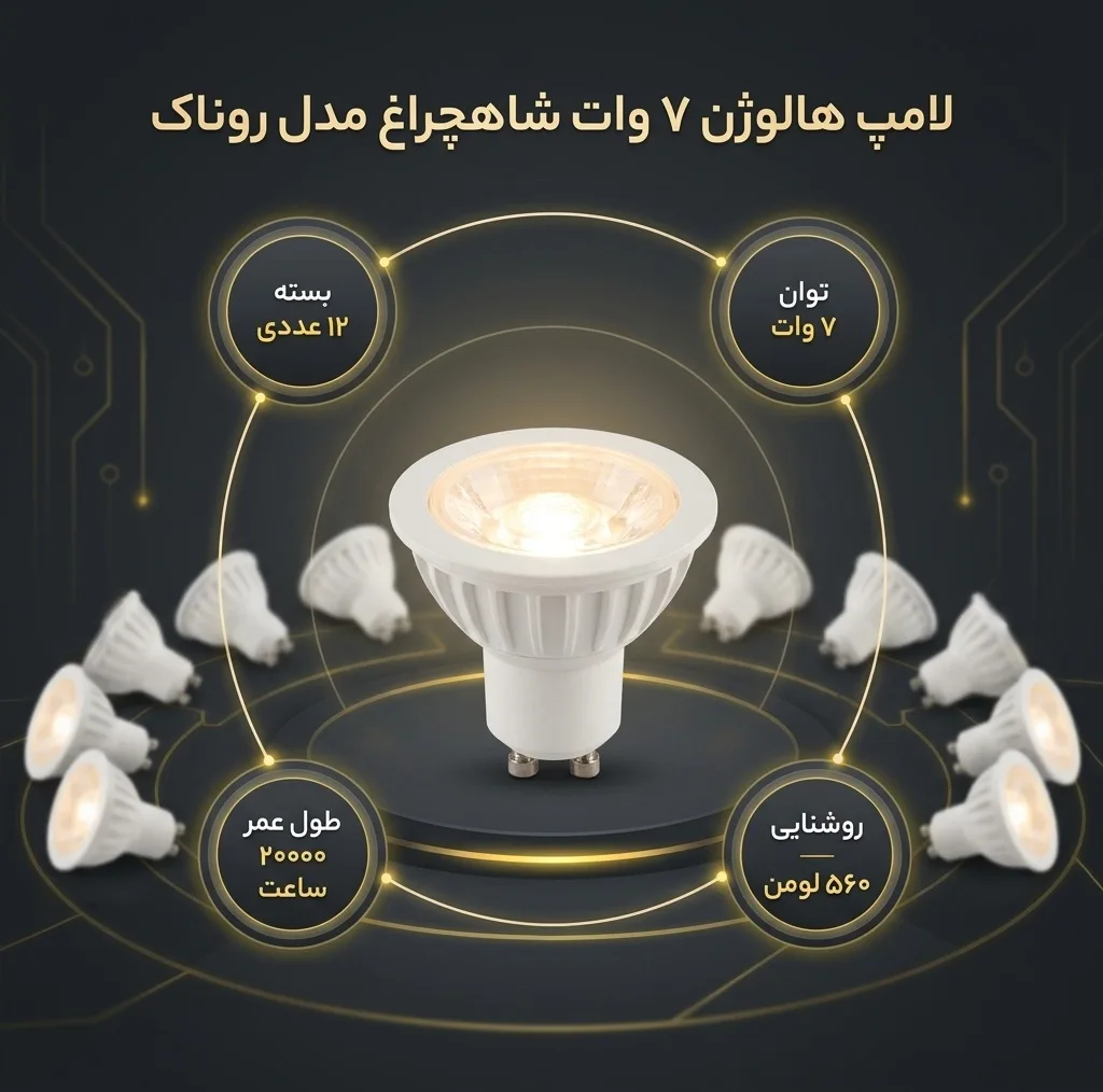 لامپ هالوژن 7 وات شاهچراغ مدل روناک بسته 12 عددی
