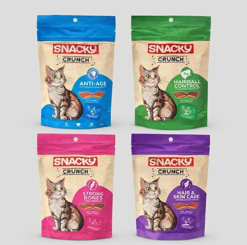تشویقی گربه اسنکی مدل Crunch طعم مرغ و ماهی وزن 240 گرم مجموعه 4 عددی