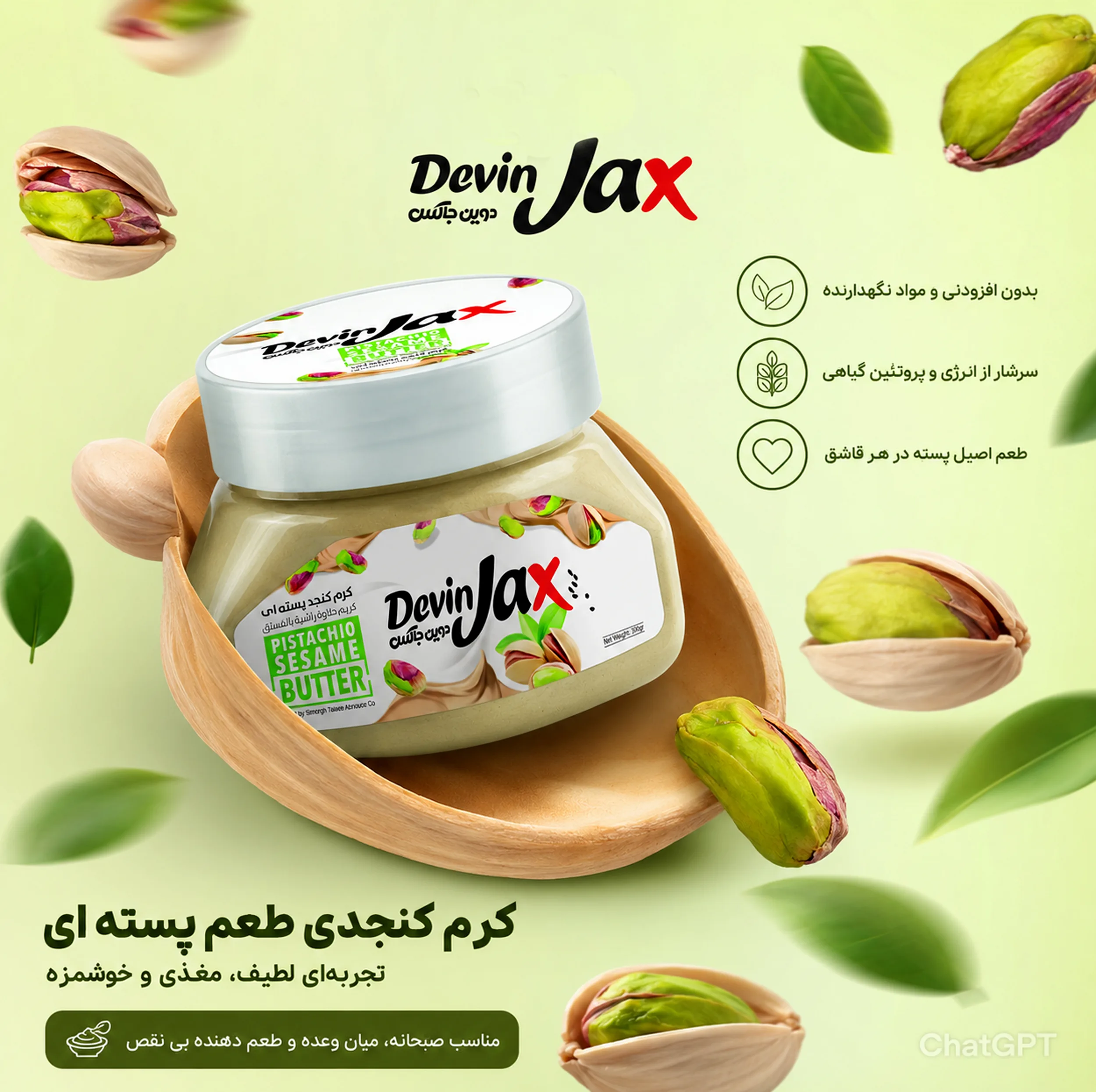 کرم کنجد پسته ای دوین جاکس - 300 گرم بسته 9 عددی
