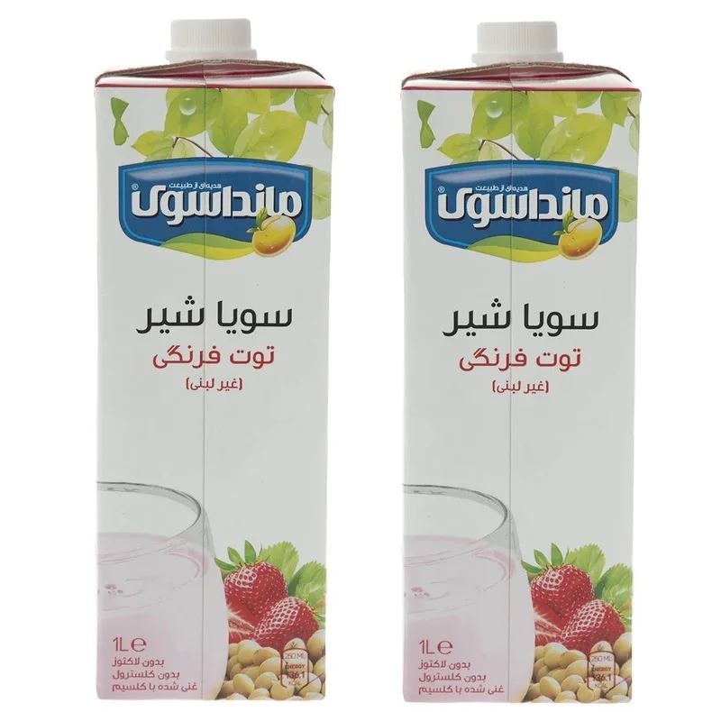 شیر سویا توت فرنگی غیرلبنی مانداسوی - 1000 گرم بسته 2 عددی