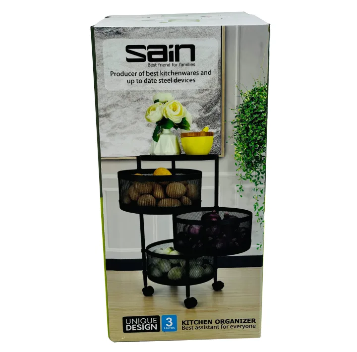 سبد سیب زمینی و پیاز ساین مدل گردان توری دو و نیم طبقه چرخ دار
