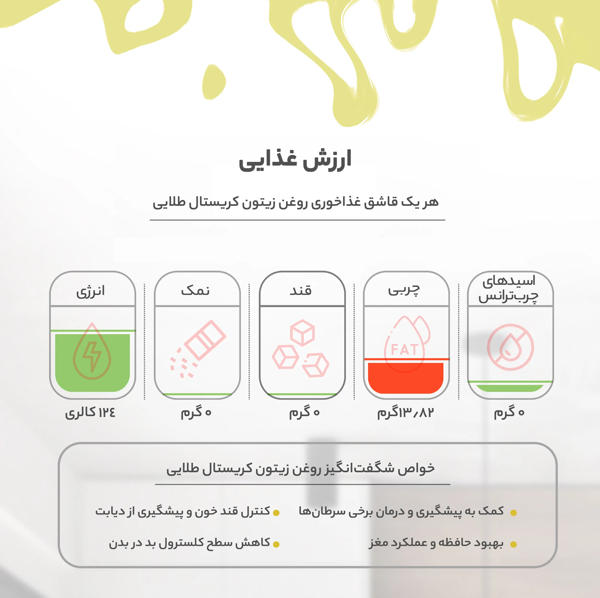 روغن زیتون بی بو کریستال طلایی - 3000 میلی لیتر