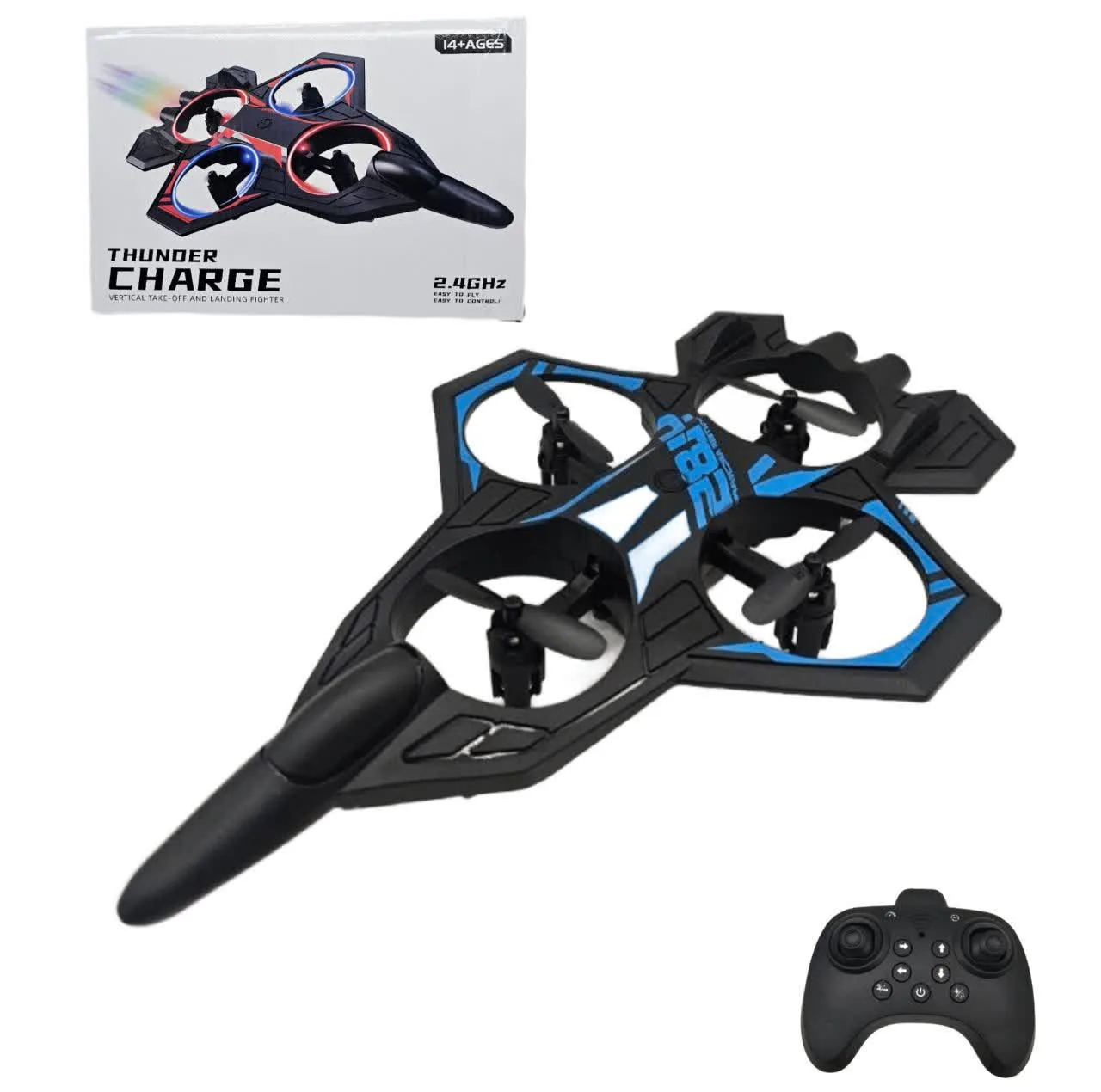 هواپیما بازی ناب سل مدل جت جنگنده کنترلی عمود پرواز شارژی چراغدار کد Airplane Toy Jet Fighter Model, Vertical Flight, Rechargeable, Control, with Lights 2.4GHZ