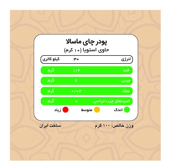 چای ماسالا بدون شکر و شیرین شده استویا پپتینا بسته 20 عددی