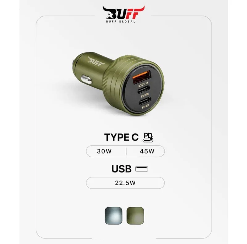 شارژر فندکی 45 وات 3 پورت بوف گلوبال مدل TURBO