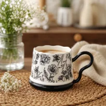 ماگ طرح گل های مینیمال و فانتزی مدل دسته قلبی