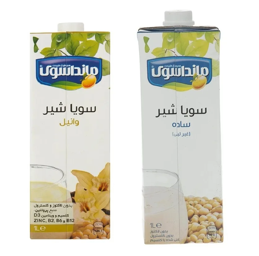 شیر سویا غیرلبنی ساده و وانیل مانداسوی - 1000 میلی لیتر بسته 2 عددی