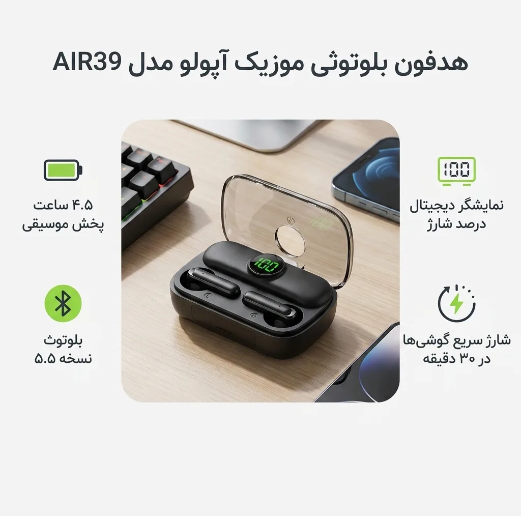 هدفون بلوتوثی موزیک آپولو مدل AIR39