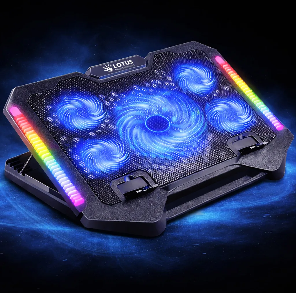 پایه خنک‌کننده لپ‌تاپ گیمینگ لوتوس مدل GF220-RGB دارای پنج عدد فن مناسب برای لپ تاپ‌های 14 تا 17 اینچی