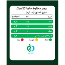 ماچا لته کلاسیک بدون شکر و شیرین شده استویا پپتینا بسته 20 عددی