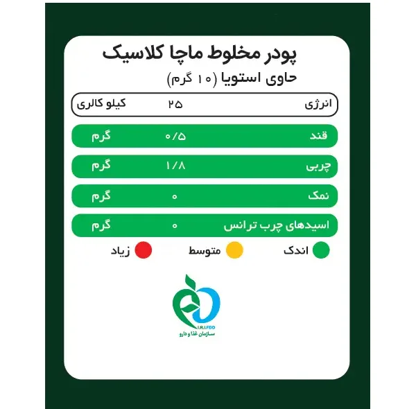 ماچا لته کلاسیک بدون شکر و شیرین شده استویا پپتینا بسته 20 عددی
