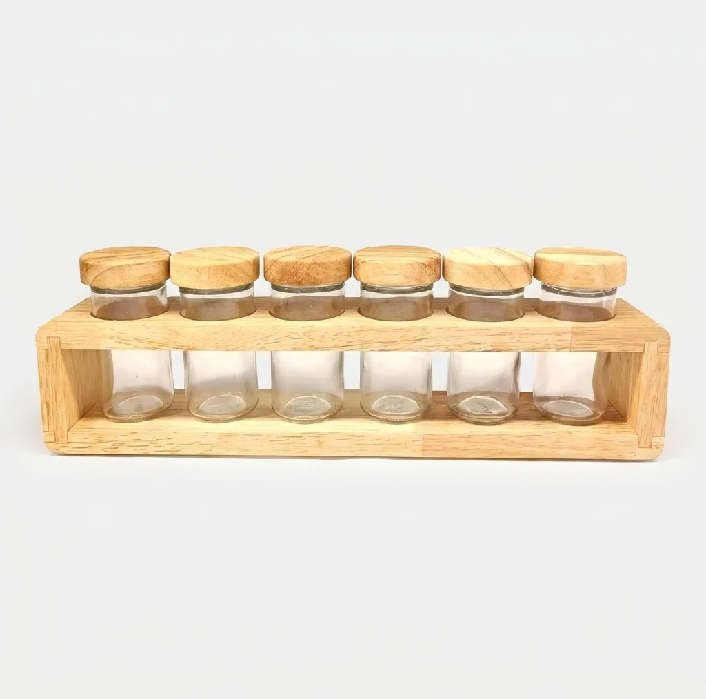 ست جا ادویه 6 پارچه لیمون مدل چوبی کد TP2306 به همراه استند