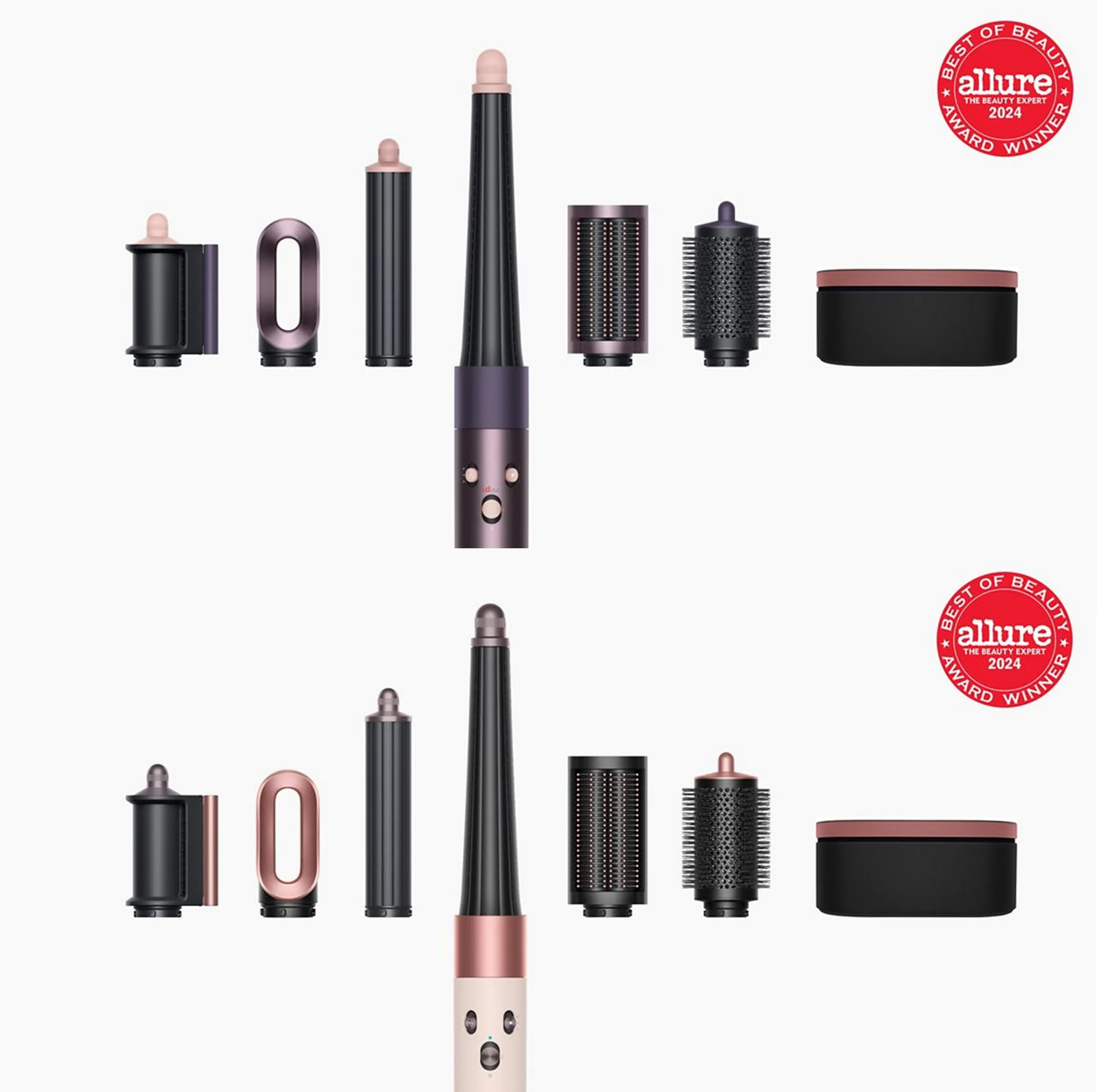 سشوار برسدار حالتدهنده 1300 وات دایسون مدل Airwrap id HS08 Straight+Wavy، موتور BLDC، وزن 630 گرم، دارای سری شانهدار، سری برسدار گرد پهن، کیف نگهدارنده، خشککن ملایم، متمرکزکننده باریک، متمرکزکننده پهن با ویژگی فرکنندگی، صافکنندگی، حجمدهندگی