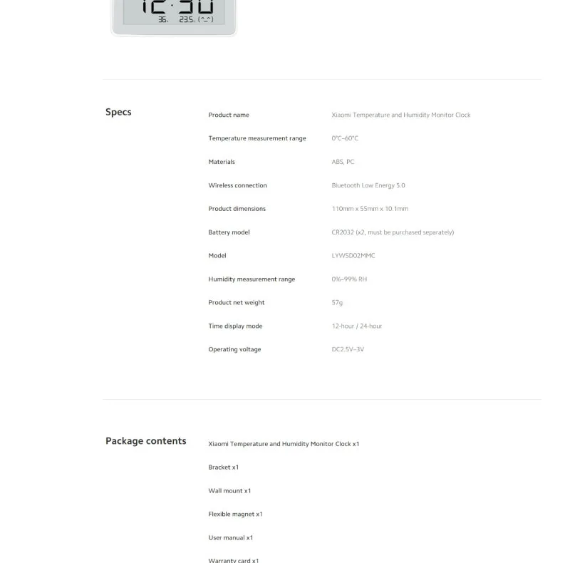 دماسنج و رطوبت سنج مدل Smart Temperature and Humidity Sensor Pro LYWSD02MMC