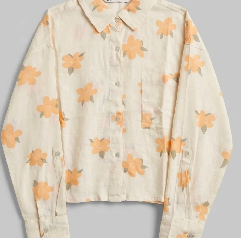 کراپ شومیز زنانه مدل Peach flowers