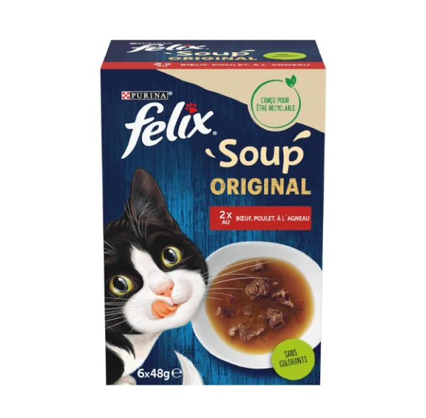سوپ گربه بالغ فلیکس مدل Soup Original با طعم بره، مرغ، گوشت گاو وزن 288 گرم بسته 6 عددی