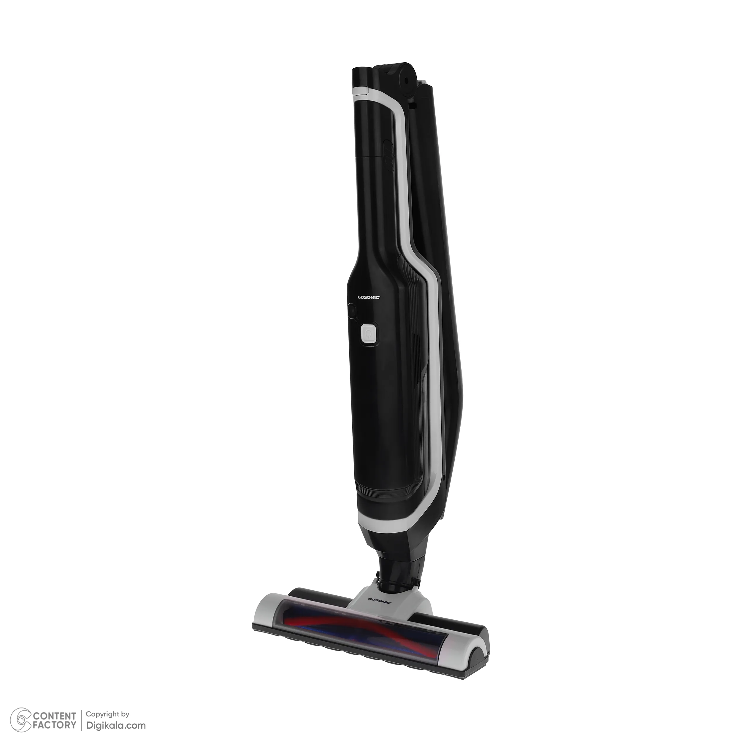 جارو شارژی عصایی گوسونیک مدل GSV-1123 با باتری لیتیوم-یونی 22.2 ولت و ظرفیت 2200 میلی‌آمپر‌ساعت، فیلتر HEPA، بدنه ترکیبی پلاستیک و فلز، وزن 2 کیلوگرم و طراحی سبک و مقاوم