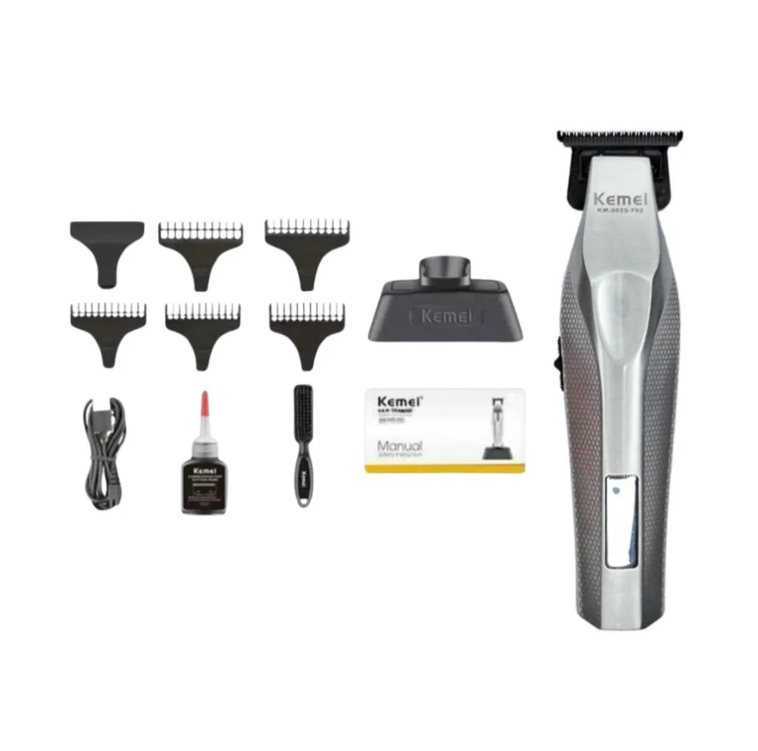 ماشین اصلاح موی صورت شارژی کیمی مدل KM-3023-702 با تیغه سرامیک و استیل ضد التهاب، باتری لیتیوم یون 2000 میلیآمپر ساعت، نمایش وضعیت باتری و طراحی ارگونومیک مقاوم در برابر ضربه