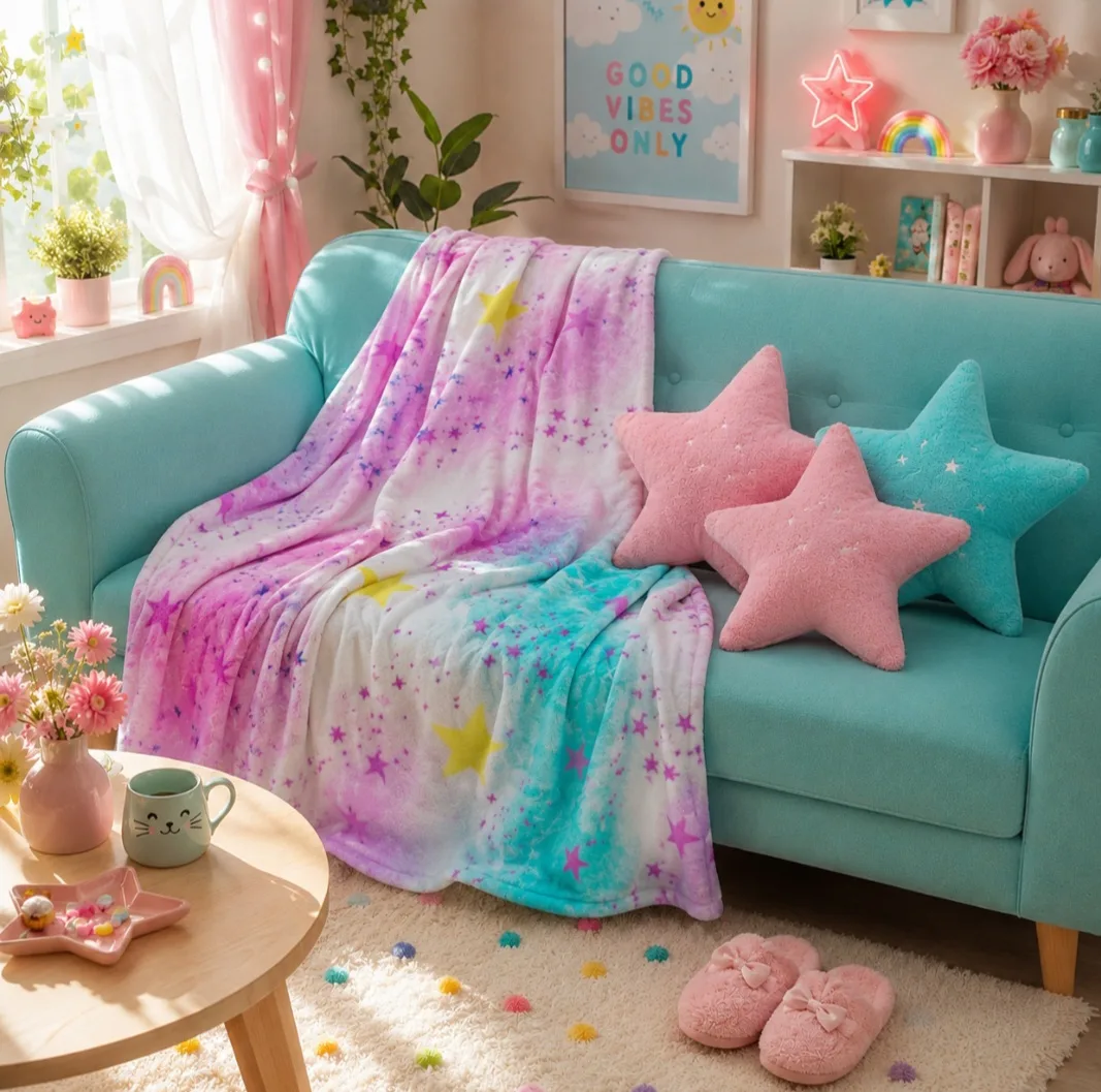 پتو مسافرتی 1 نفره مدل ستاره آبرنگی سایز 200x160 سانتیمتر