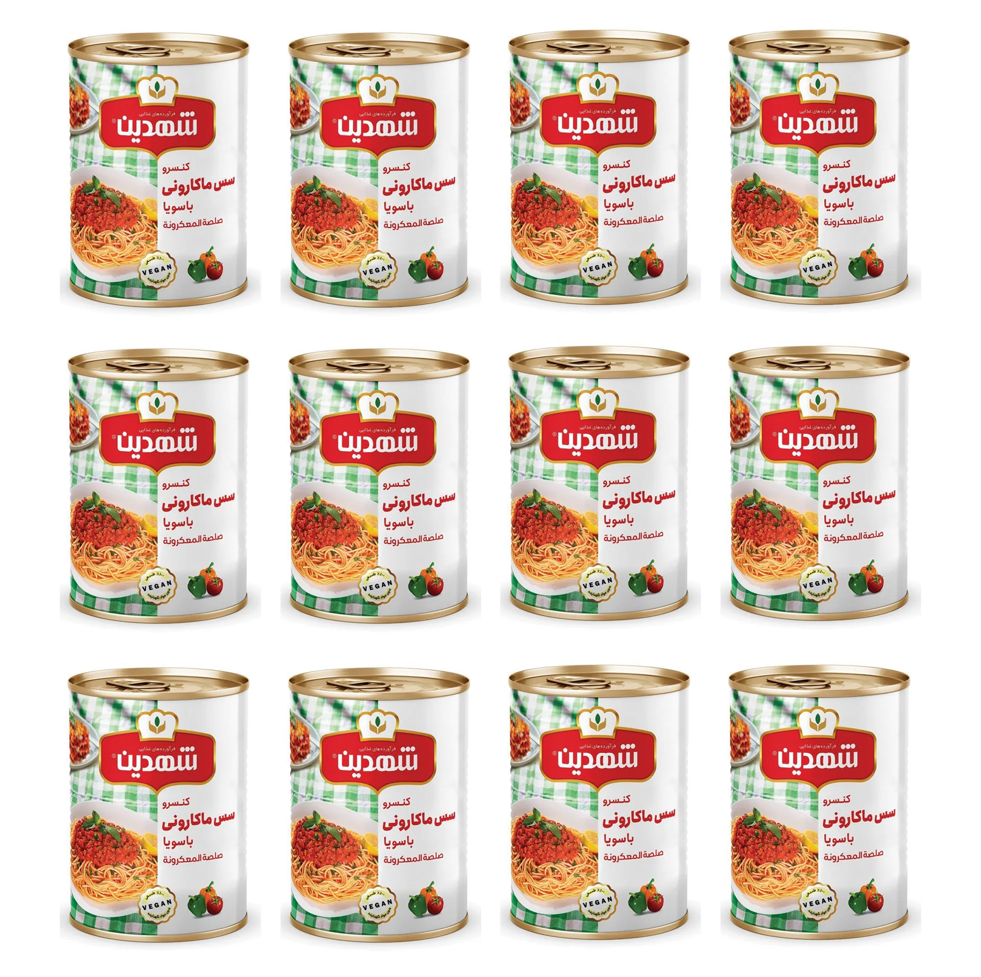 کنسرو سس ماکارونی با سویا شهدین - 370 گرم بسته 12 عددی