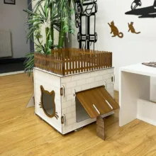 جای خواب سگ و گربه مدل لانه چوبی کد B70