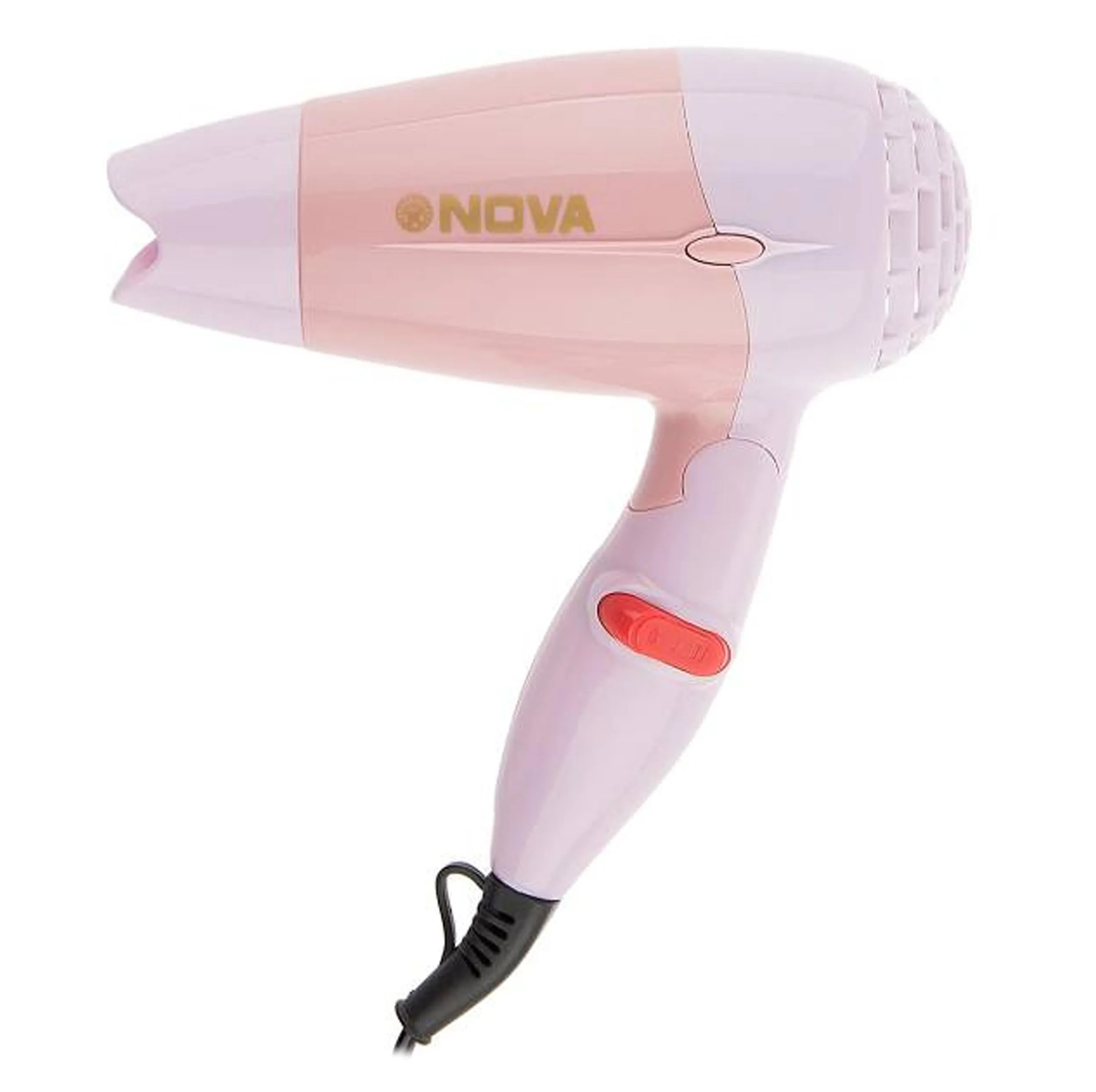سشوار مسافرتی 1000 وات نوا مدل NV-662، موتور AC، وزن 161 گرم، المنت فلز، دارای سری متمرکز‌کننده باریک با ویژگی پخش یکنواخت گرما