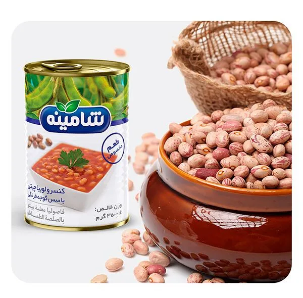 کنسرو لوبیا چیتی با سس گوجه فرنگی شامینه - ۳۵۰ گرم بسته 24 عددی
