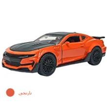 ماشین بازی فلزی غیرکنترلی طرح شورلت کامارو مدل سواری با حرکت عقب‌کش و جلو، دارای چراغ و افکت صوتی، طراحی با جزئیات دقیق و بدنه فلزی