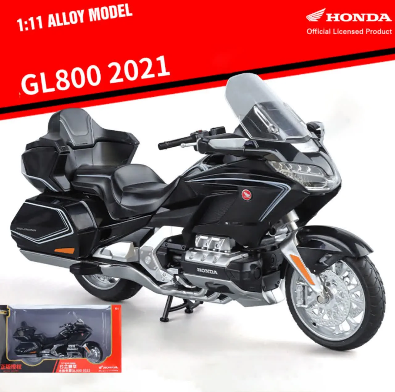 ماکت موتور بازی ناب سل مدل هوندا گلدوینگ فلزی چراغدار کد 1:11DIE CAST HONDA GL800 2021