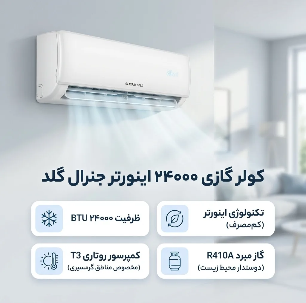کولر گازی اسپلیت دیواری 24000 اینورتر جنرال گلد مدل GG-AS24SPARK5