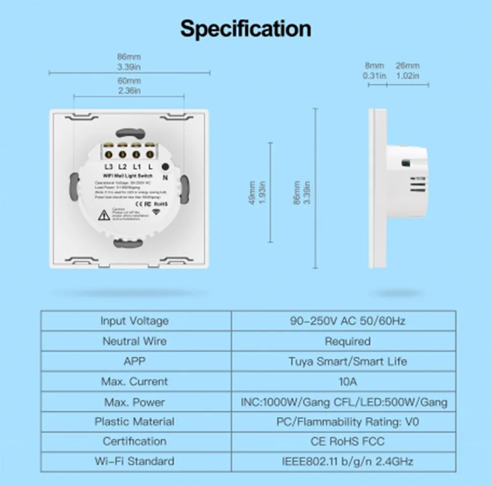 کلید لمسی هوشمند مدل TUYA 2 GANG WiFi & RF433MHZ
