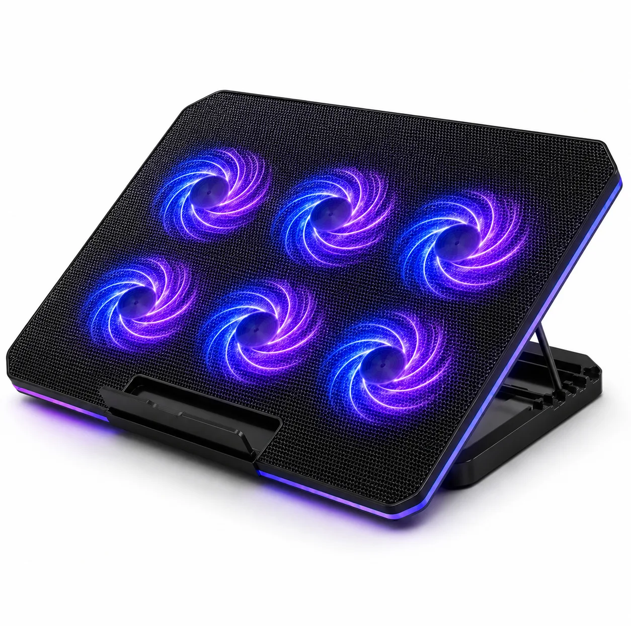 پایه خنککننده لپتاپ لوتوس مدل GF216-RGB-MOBILE STAND دارای شش عدد فن مناسب برای لپ تاپهای 14 تا 17 اینچی