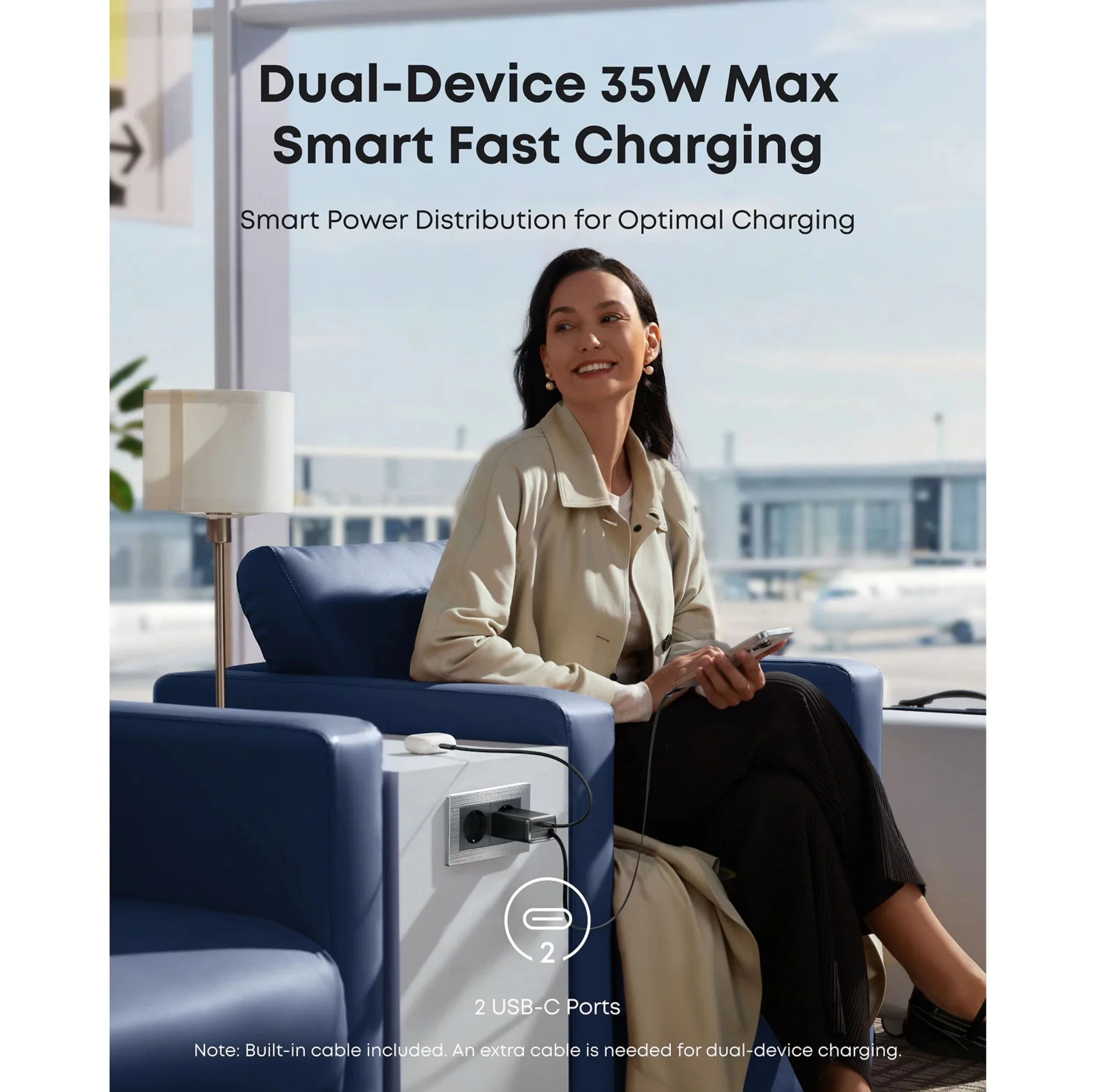 شارژر دیواری 35 وات انکر مدل A2658 به همراه کابل USB-C