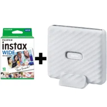 پرینتر فوجی فیلم رنگی تک کاره با چاپ عکس مدل Instax Link Wide، سایز چاپ کاغذ عکس، قابلیت شارژ، اتصال به بلوتوث، به همراه فیلم چاپ سریع مخصوص دوربین فوجی فیلم مدل Instax Wide